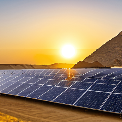 Home 25 A breathtaking panoramic landscape depicting ancient pyramids bathed in the golden light of dawn, seamlessly merging with a vast, modern solar panel array stretching towards the horizon. The sky is clear, suggesting a new era of sustainable energy. The scene conveys a timeless wisdom meeting cutting-edge technology, with a sense of peace and progress. Safe for work, appropriate content, fully clothed, family-friendly, professional photography, high quality, perfect anatomy, correct proportions, natural pose, well-formed hands, proper finger count, natural body proportions.