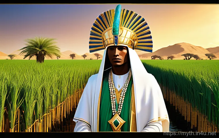 오시리스와 죽음의 신 - **Image Prompt 1: The Judgment of Osiris**
    "A majestic and solemn depiction of Osiris, seated on...